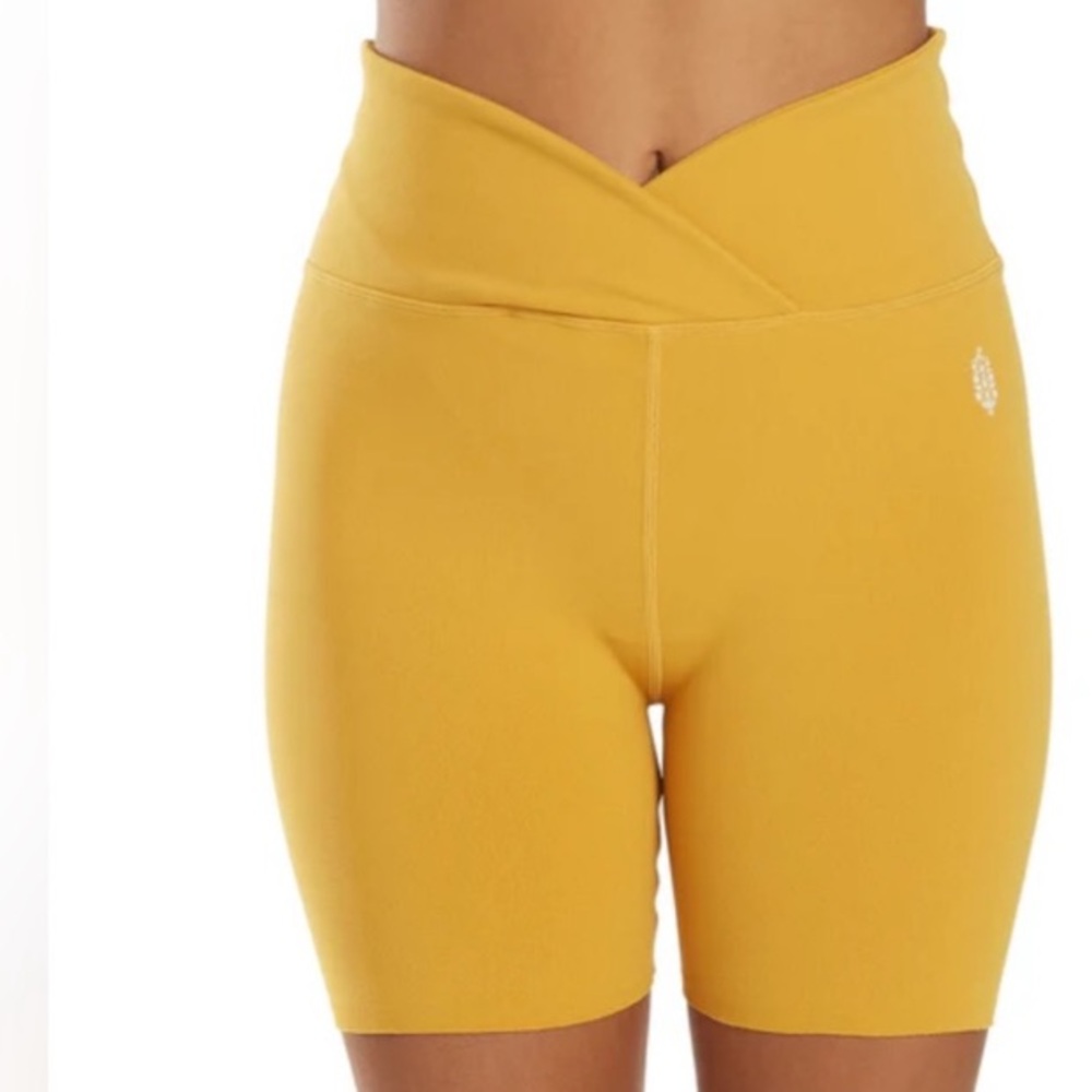 Free People Movement gold mustard stretch shorts- M/L (6-10)